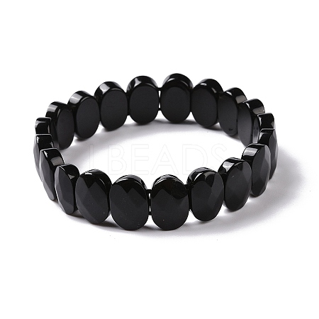 Natural Obsidian Oval Beaded Stretch Bracelet G-E010-01U-1