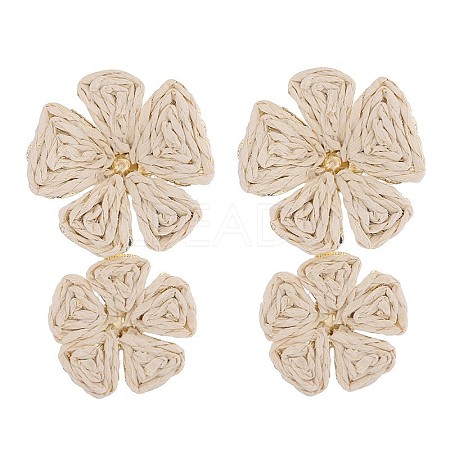 Flower Brass Raffia Dangle Stud Earrings FS-WGB7A43-07-1