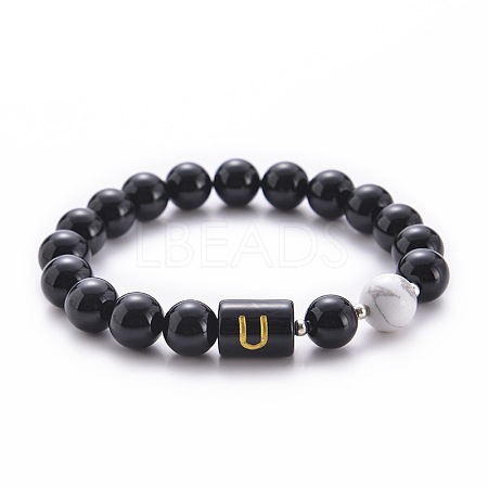 10MM Natural Black Onyx(Dyed & Heated) and Howlite Beaded Stretch Bracelets RH2290-21-1