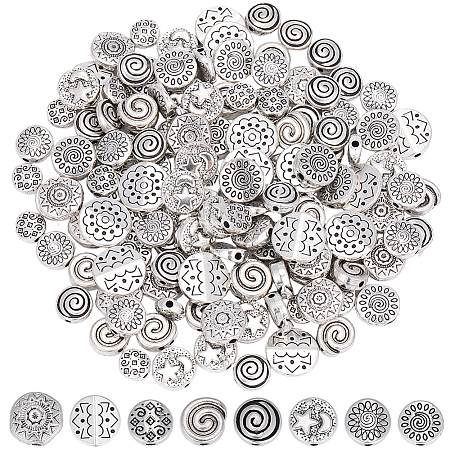 160Pcs 8 Styles Tibetan Style Alloy Beads FIND-PA0001-65B-1