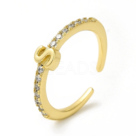 Clear Cubic Zirconia Initial Letter Open Cuff Ring RJEW-H120-09G-S-1