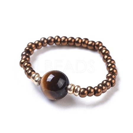Natural Tiger Eye Stretch Rings RJEW-JR00255-02-1