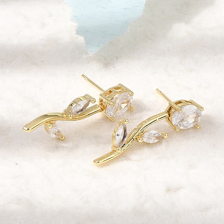 Brass Micro Pave Cubic Zirconia Stud Earrings KK-CBA8324-20G-05-1