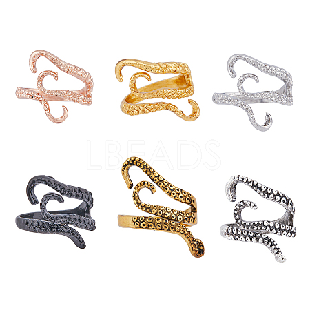 SUPERFINDINGS 6Pcs 6 Style Alloy Octopus Tentacle Open Cuff Rings Set RJEW-FH0001-01-1