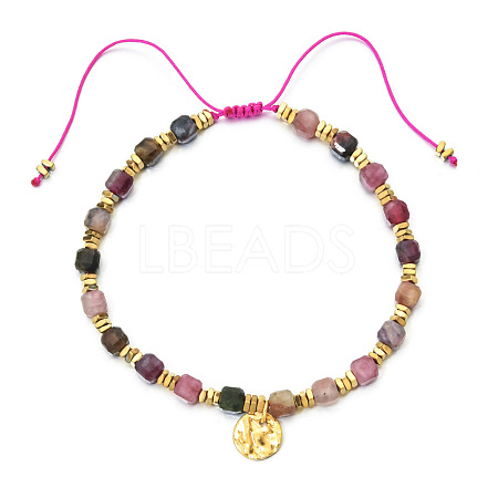 Bohemian Style Natural Rhodonite Cube Braided Bead Bracelet YV1392-5-1