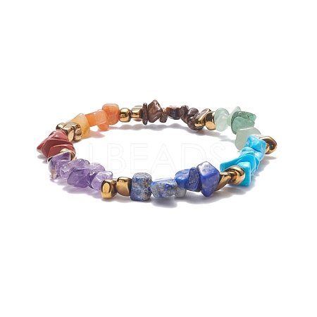 Natural & Synthetic Mixed Gemstone Chips Beaded Stretch Bracelet BJEW-JB08074-1