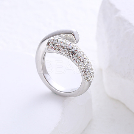 304 Stainless Steel Micro Pave Cubic Zirconia Cuff Open Rings for Women MB7745-4-1
