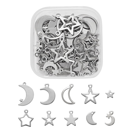 60Pcs 10 Style 304 Stainless Steel Pendants STAS-FS0001-14P-1