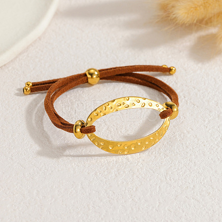 Adjustable 304 Stainless Steel Textured Oval Link Faux Suede Slider Bracelets WGFF7EF-03-1