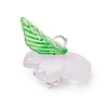 Flower Glass with Leaf Acrylic Charms HJEW-JM02572-01-5