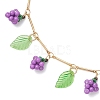 Acrylic Leaf & Glass Seed Beaded Grapes Tassel Brass Bar Link Chain Anklets for Women AJEW-MZ00008-01-4