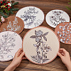 6Pcs Bohemian Theme Wooden Flat Eound with Flower Wall-mounted DIY-WH0899-480-3