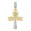 Brass Micro Pave Clear Cubic Zirconia Egyptian Ankh Cross Beetle European Dangle Charms KK-U058-47G-1