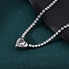 304 Stainless Steel Clear Cubic Zirconia Heart Pendant Necklaces for Women NJEW-Z044-15P-02-3