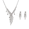 Fashionable Wedding Rhinestone Necklace and Stud Earring Jewelry Sets SJEW-R046-10-1