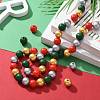 160Pcs 4 Colors Christmas Painted Natural Wood Round Beads WOOD-LS0001-01N-5