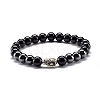 Natural Obsidian & Non-Magnetic Synthetic Hematite Round Beads Stretch Bracelet for Men Women BJEW-JB06968-2