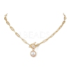 Round Natural Freshwater Pearl Copper Wire Wrapped Pendant Necklaces NJEW-JN04948-1