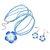 Flower Polymer Clay with Wax Cord Pendant Necklaces & Dangle Earrings Sets FS-WG2CAA9-02-2