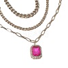 3Pcs Elegant Alloy Fuchsia Rhinestone Rectangle Pendant 3 Layer Necklaces Sets QV2693-1-4