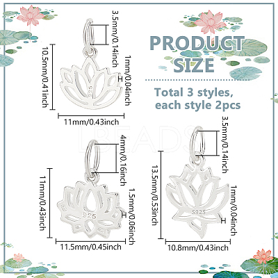 6Pcs 3 Styles 925 Sterling Silver Charms STER-PH0002-86-1