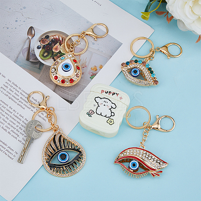 4Pcs 4 Styles Alloy Rhinestone Keychain KEYC-DC0001-21-1