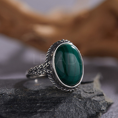 925 Sterling Silver with Natural Malachite Finger Rings WGB2E64-20-1