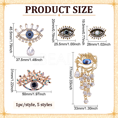 5Pcs 5 Styles Alloy Rhinestone Lapel Pins for Backpack Clothes JEWB-ME0001-40-1
