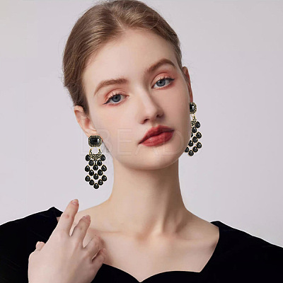 Teardrop with Rectangle Alloy Rhinestone Chandelier Earrings FS-WGBF96F-04-1