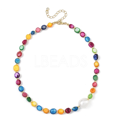 Dyed Natural Shell Nuggets & Shell Pearl Beaded Necklaces NJEW-JN06394-1