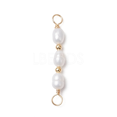 Natural Cultured Freshwater Pearl Rice Beaded Connector Charms X-PALLOY-JF03703-1