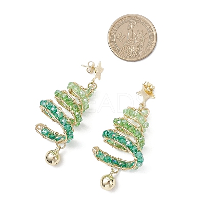 Brass Glass Dangle Stud Earrings EJEW-TA00738-1