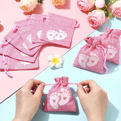 Baby Footprint Polyester Drawstring Bags ABAG-FZC0001-01B-1