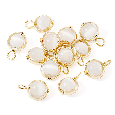 12Pcs Brass & Glass Imitation Cat Eye Round Charms PALLOY-TAC0237-01-1