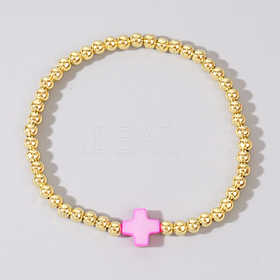 Brass Round Beads Stretch Bracelets MC4469-1-1