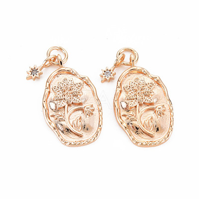 Brass White Opal Rhinestone Pendants KK-S364-214-1