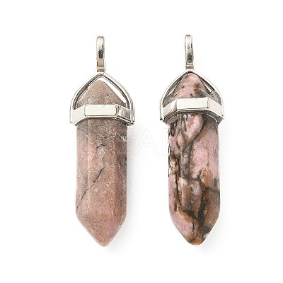 2Pcs Natural Rhodonite Double Terminated Pointed Pendants G-YW0002-05C-1