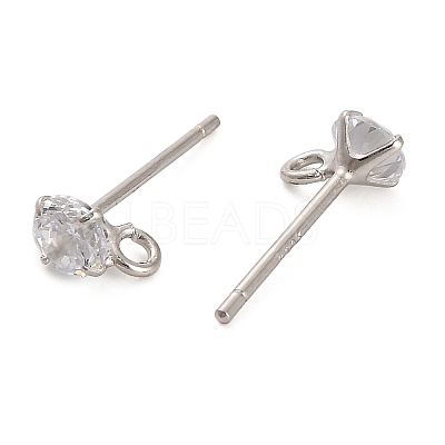 Rhodium Plated 925 Sterling Silver Ear Stud Findings STER-F058-01P-07-1