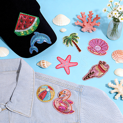 8Pcs 8 Styles Polyester Computerized Embroidery Patches PATC-PH0001-99-1