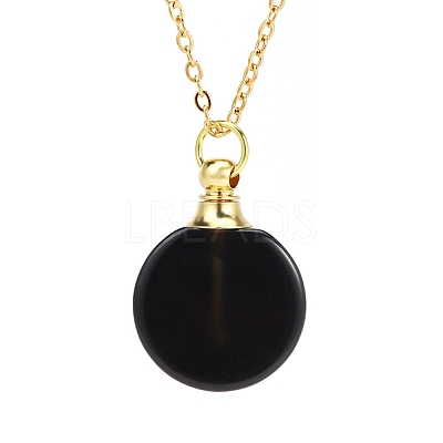 Natural Black Onyx(Dyed & Heated) Flat Round Perfume Bottle Pendant Necklaces PW-WGD45C6-04-1