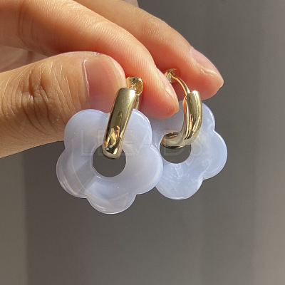 Flower Stainless Steel Acrylic Hoop Earrings FS-WGEB331-06-1