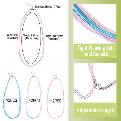 6Pcs 3 Colors 1MM Polyester&Cotton Waxed Cord 5-Strand Necklace Making MAK-TA0001-36A-1