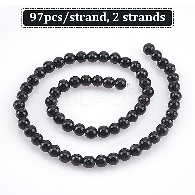 2 Strands Natural Black Onyx Beads Strands G-GO0001-15B-1