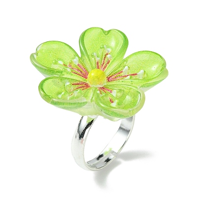 5Pcs 5 Colors Luminous Glow in the Dark Flower Resin Finger Rings Set RJEW-JR00641-S-1
