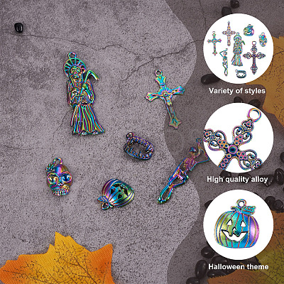 32Pcs 8 Style Rainbow CoLOR Alloy Pendants PALLOY-SW0001-02-1