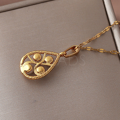 Vintage European 304 Stainless Steel & Imitation Pearl Teardrop Pendant Necklaces for Women NU2800-1