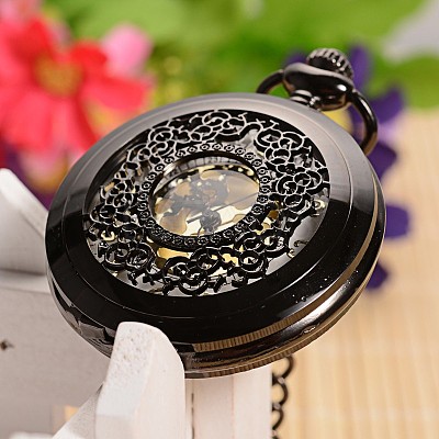 Openable Flat Round Alloy Pendant Pocket Watch WACH-L024-27-1