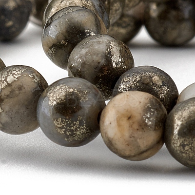 Natural Pyrite Beads Strands G-G839-01-6mm-1