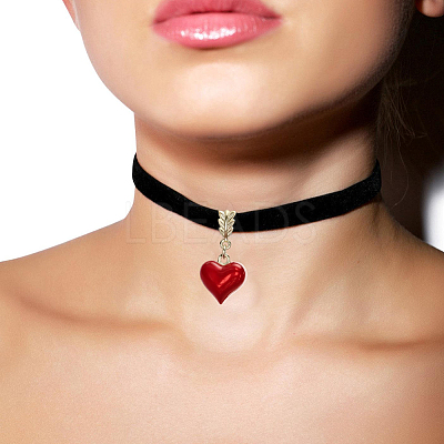 Alloy Enamel Heart Pendant Black Velvet Choker Necklaces for Women NJEW-WH20014-01A-1