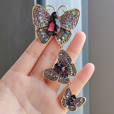 Rhinestone Triple Butterfly Brooch Pins PW-WG311BA-03-1